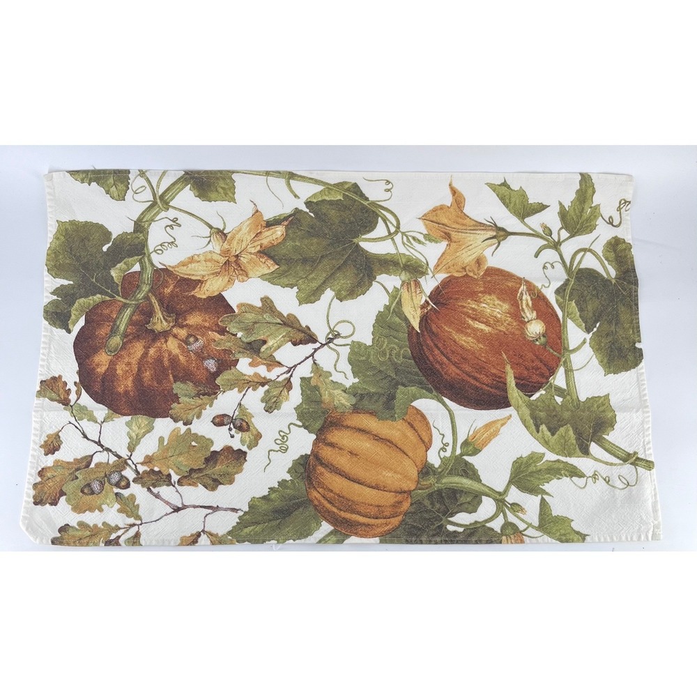Williams Sonoma Pumpkin Botanical Cotton Towel Harvest Autumn Set of 2 29x19